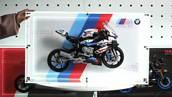 Premium wall display case compatible with the BMW M 1000 RR 42130 model