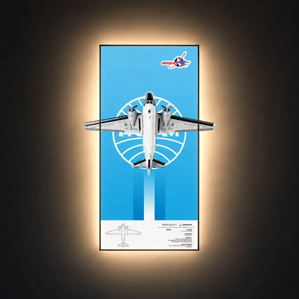 Premium Wall Display Frame for Compatible Douglas™ DC-3™ PAN AM® model (11378) - Détail exposition 2