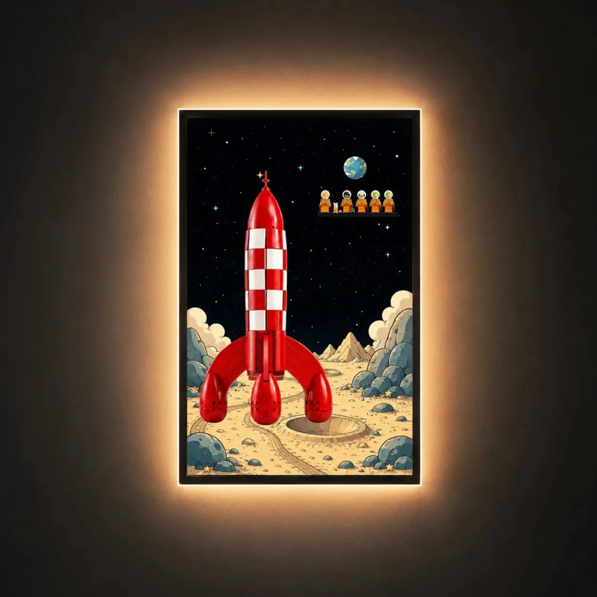 Premium Wall Display Frame for Tintin-compatible Moon Rocket model (21367) - Détail exposition 2