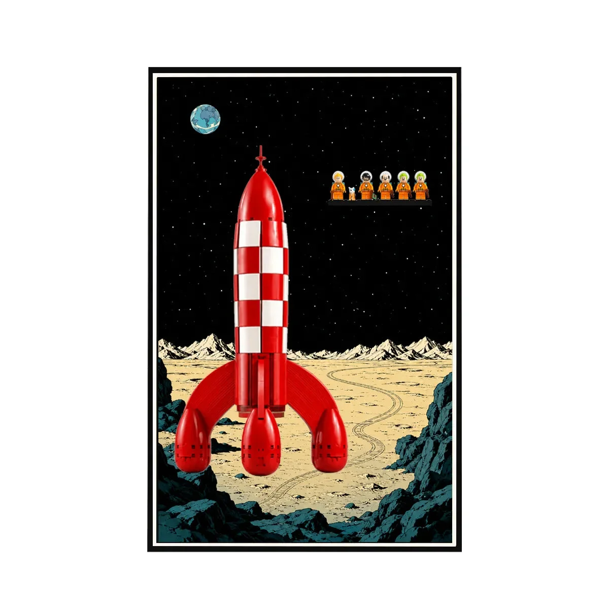 Premium Wall Display Frame for Tintin-compatible Moon Rocket model (21367) - Détail exposition 12