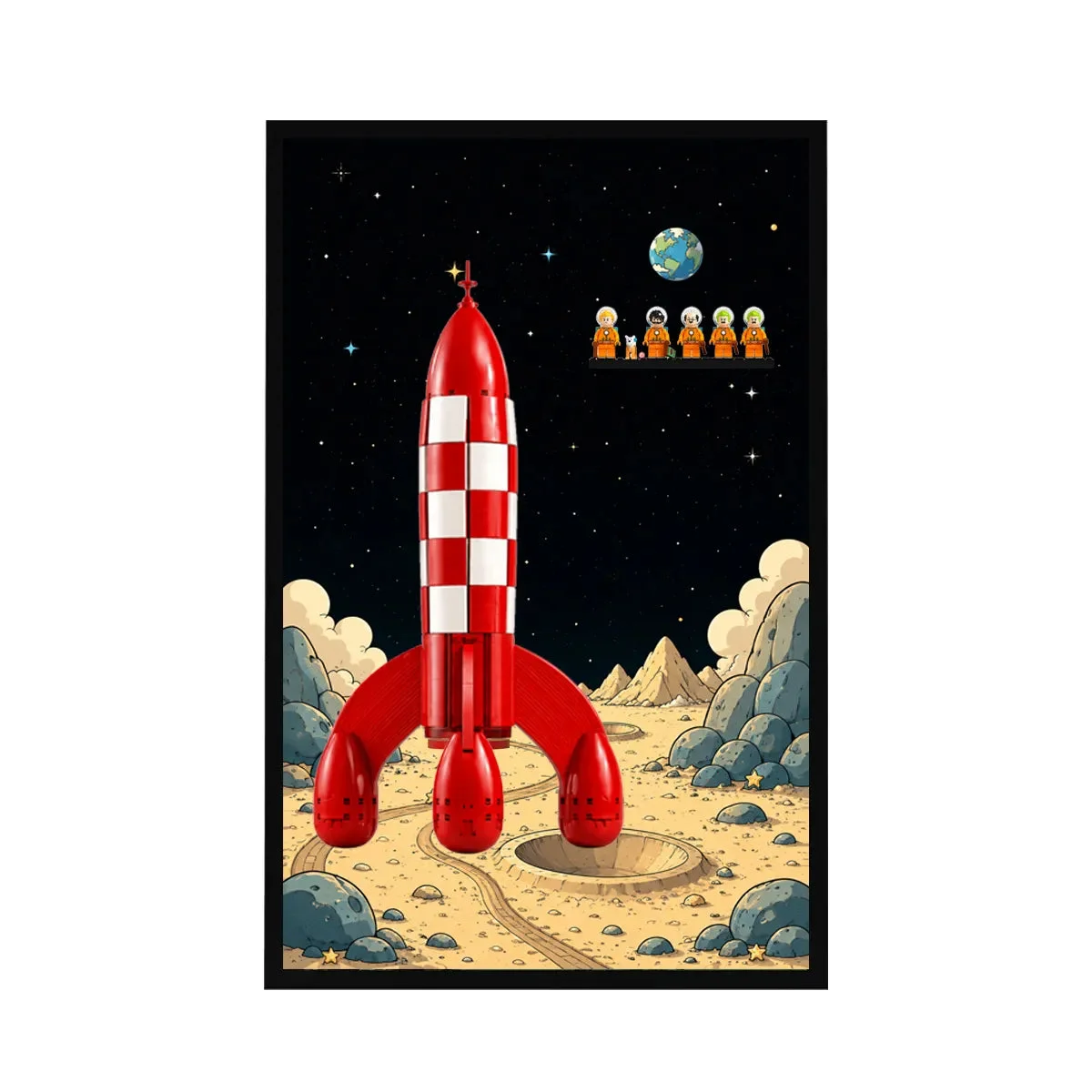 Premium Wall Display Frame for Tintin-compatible Moon Rocket model (21367) - Détail exposition 6