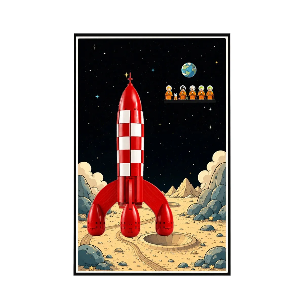 Premium Wall Display Frame for Tintin-compatible Moon Rocket model (21367) - Détail exposition 8