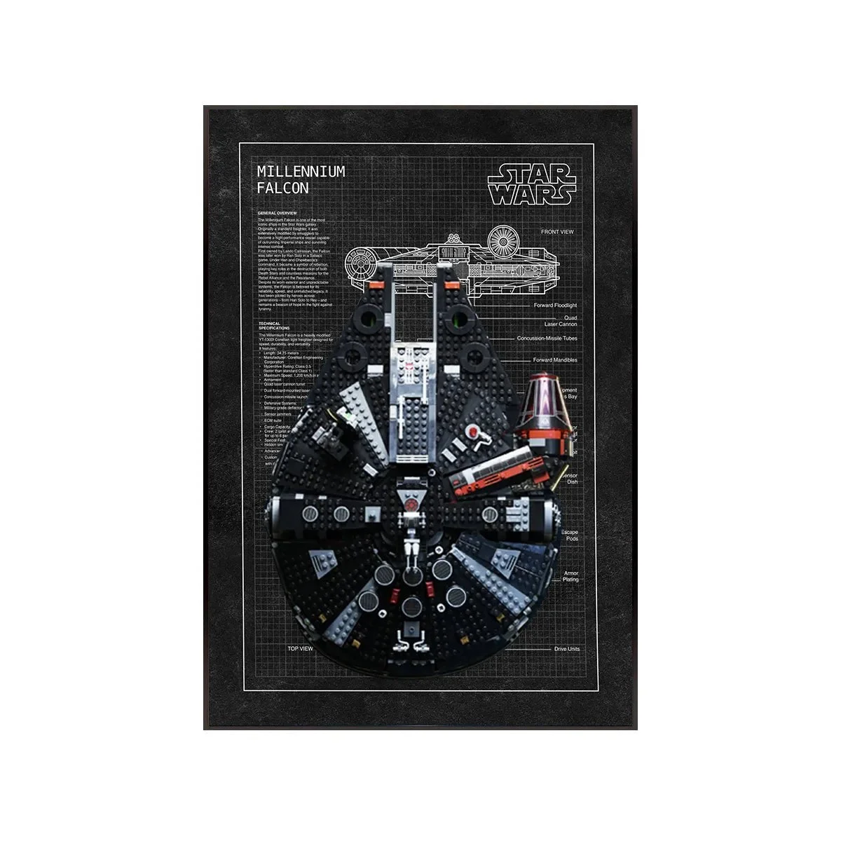 Cadre Mural Luxe pour LEGO® Star Wars™ The Dark Falcon (75389) - Détail exposition 6